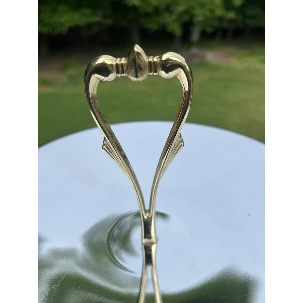Vtg Kromex Revolving Lazy Susan Serving Tray Gold Tone Heart Handle‎ MCM USA 12